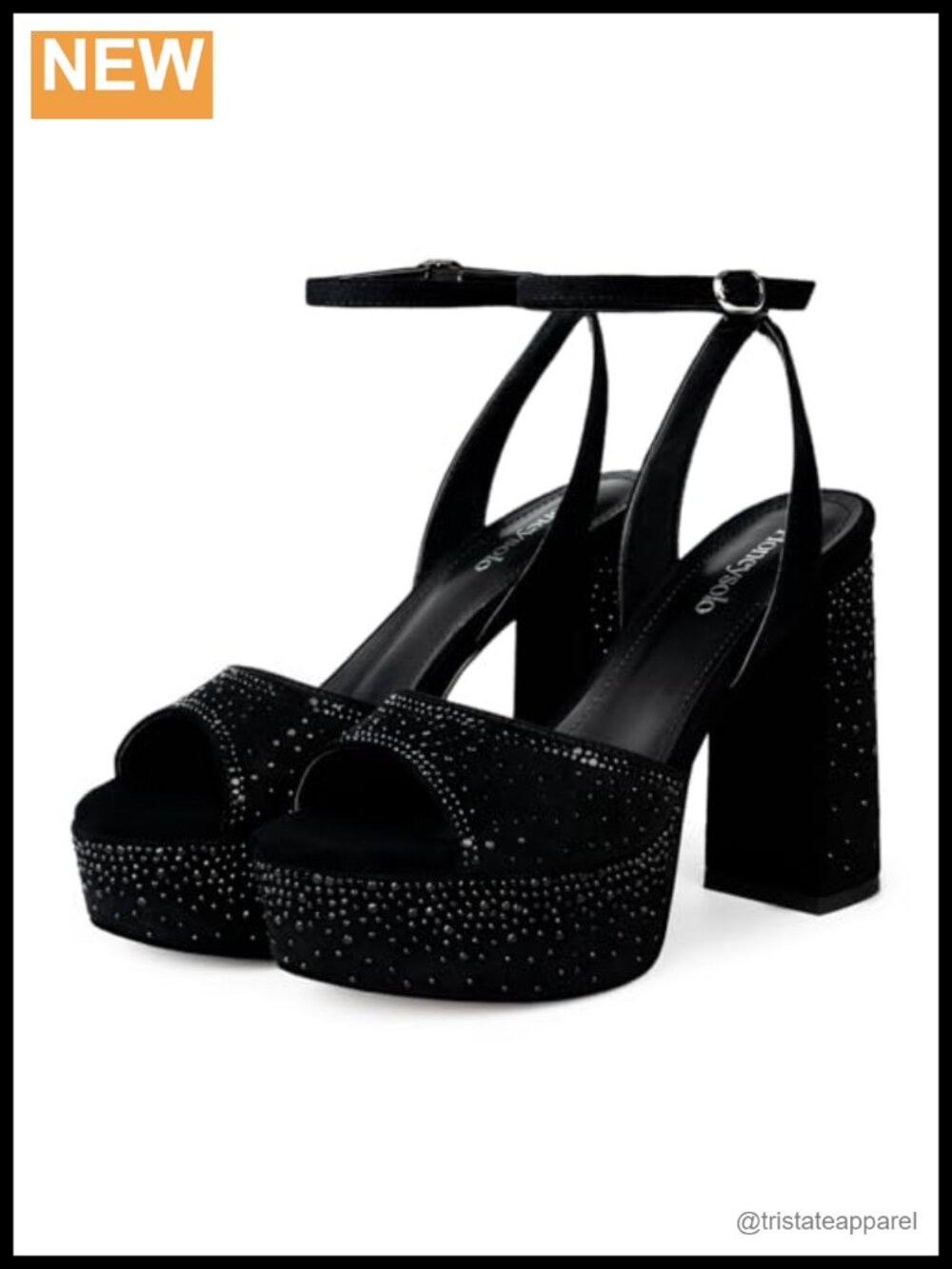 Rhinestone Platform Block Heel Sandals Open Toe Ankle Strap Party Heels